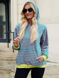 Drawstring Contrast Striped Long Sleeve Hoodie - Trendsi - Flyclothing LLC