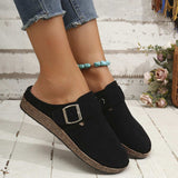 Suede Round Toe Buckle Slip-Ons - Trendsi - Flyclothing LLC
