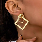 18K Gold-Plated Geometric Square Hoop Earrings - Trendsi - Flyclothing LLC