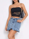 Ruffled Hem Denim Mini Skirt - Trendsi - Flyclothing LLC