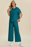 Double Take Full Size Texture Round Neck Short Sleeve Top and Pants Set - Trendsi - Flyclothing LLC