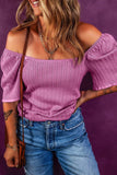 Textured Square Neck Half Sleeve Top - Trendsi - Flyclothing LLC