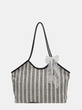 Striped Canvas Tote Bag - Trendsi - Flyclothing LLC