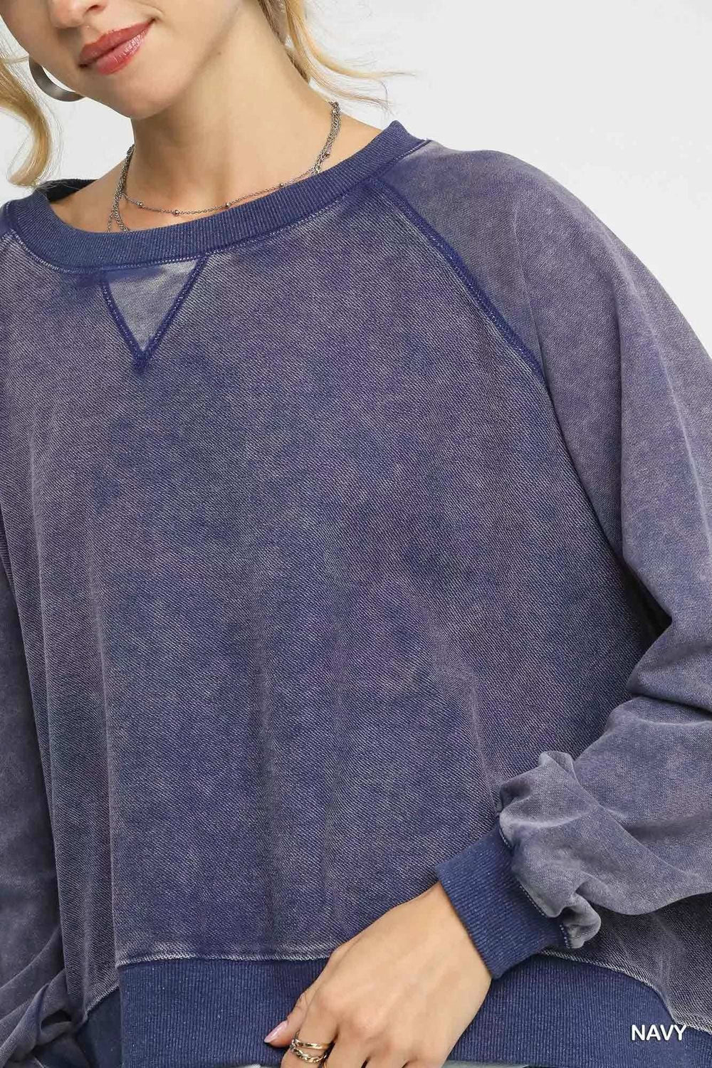 Umgee Mineral Wash French Terry Sweatshirt - Trendsi - Flyclothing LLC