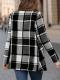 Plaid Open Front Long Sleeve Jacket - Trendsi - Flyclothing LLC