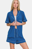 Zenana Button Down Short Sleeve Top and Shorts Lounge Set - Trendsi - Flyclothing LLC