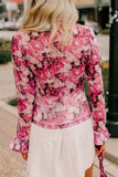 Floral Turtleneck Flounce Sleeve Blouse - Trendsi - Flyclothing LLC