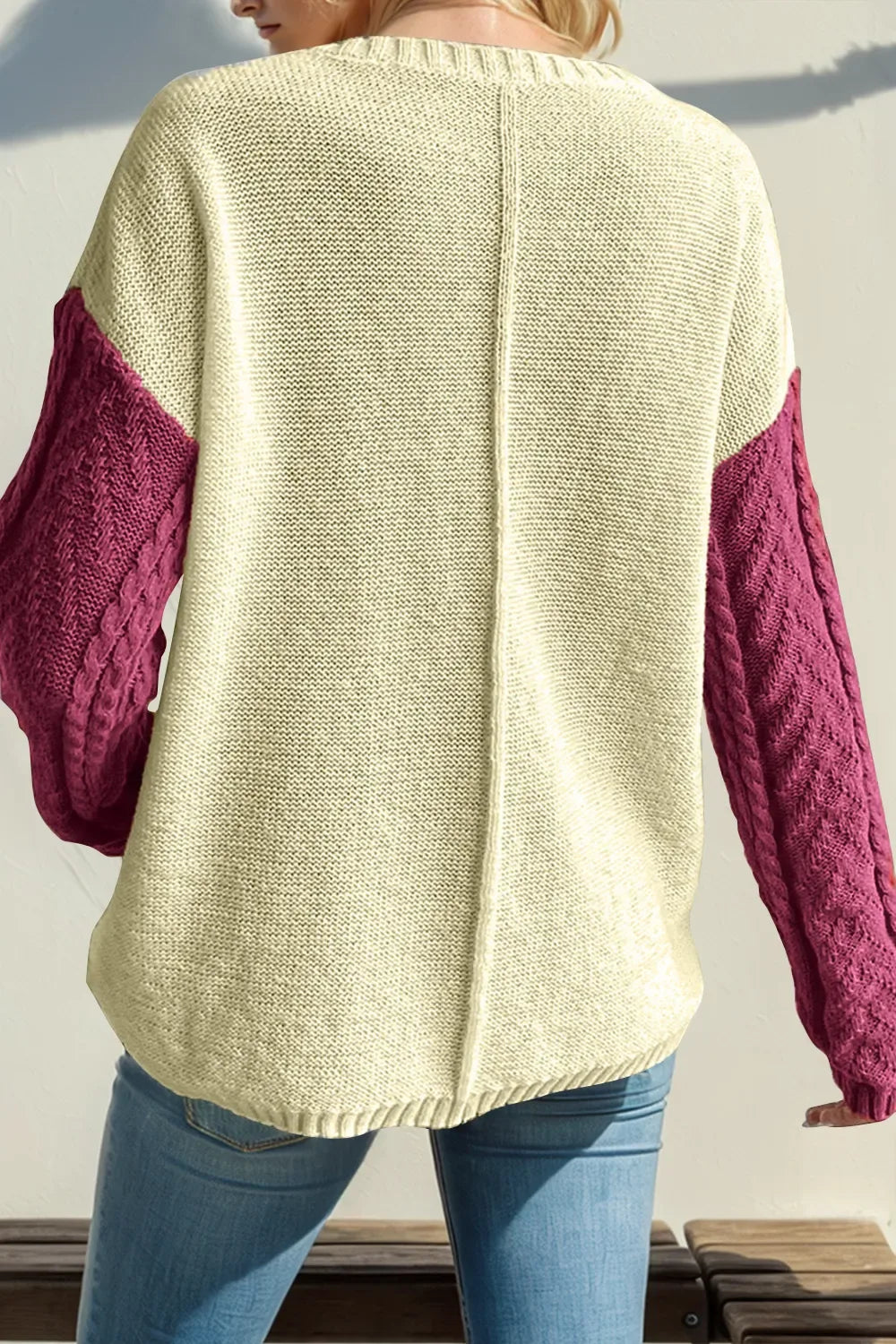 Double Take Full Size Color Block Drop Shoulder Sweater - Trendsi - Flyclothing LLC