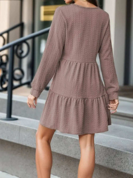 V-Neck Long Sleeve Mini Dress - Trendsi - Flyclothing LLC