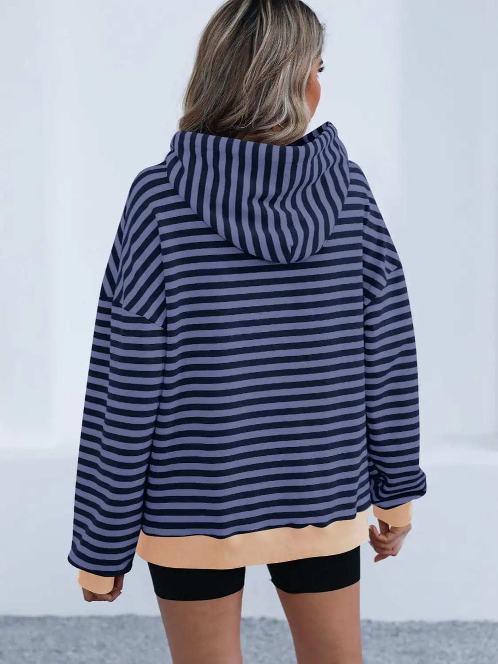 Drawstring Striped Long Sleeve Hoodie - Trendsi - Flyclothing LLC