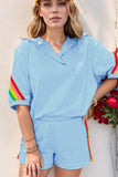 Rainbow Collared Short Sleeve Top and Shorts Set - Trendsi - Flyclothing LLC