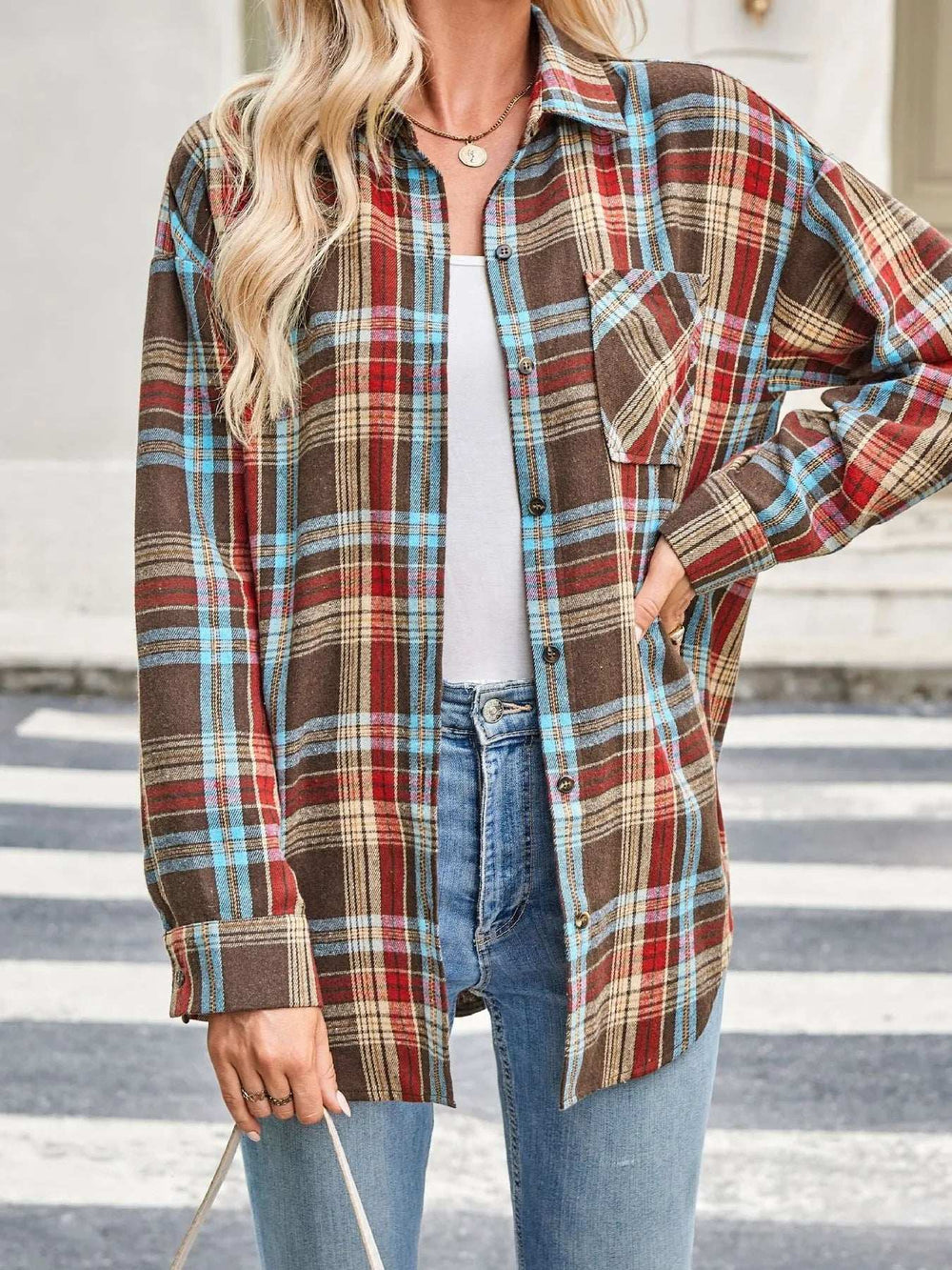 Plaid Button Up Long Sleeve Shirt - Trendsi - Flyclothing LLC