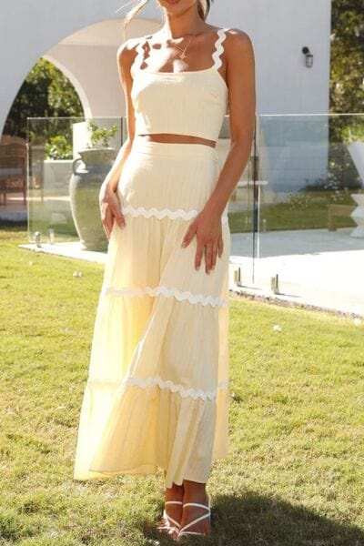 Contrast Trim Cami and Maxi Skirt Set - Trendsi - Flyclothing LLC