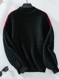 Contrast Round Neck Long Sleeve Sweater - Trendsi - Flyclothing LLC