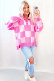 Slit Checkered Half Button Long Sleeve Sweater - Trendsi - Flyclothing LLC