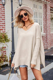 Slit V-Neck Dropped Shoulder Sweater - Trendsi - Flyclothing LLC