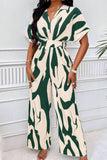 Printed V-Neck Short Sleeve Wide Leg Jumpsuit - Trendsi - Flyclothing LLC