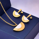 Geometric Half-Circle 18K Gold Plated Necklace Ring and Earrings Jewelry Set - Trendsi - Flyclothing LLC