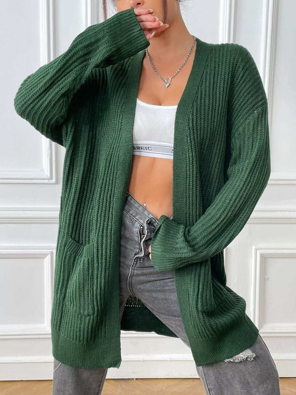 Open Front Drop Shoulder Cardigan - Trendsi - Flyclothing LLC
