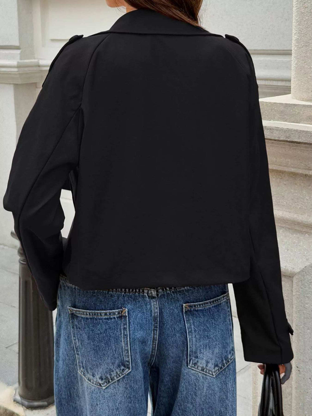 Cropped Double-Breasted Raglan Sleeve Jacket - Trendsi - Flyclothing LLC