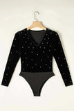 Pearl Detail V-Neck Long Sleeve Bodysuit - Trendsi - Flyclothing LLC