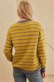 Flower Stripe Round Neck Long Sleeve Sweater - Trendsi - Flyclothing LLC