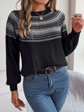 Contrast Round Neck Long Sleeve Sweater - Trendsi - Flyclothing LLC