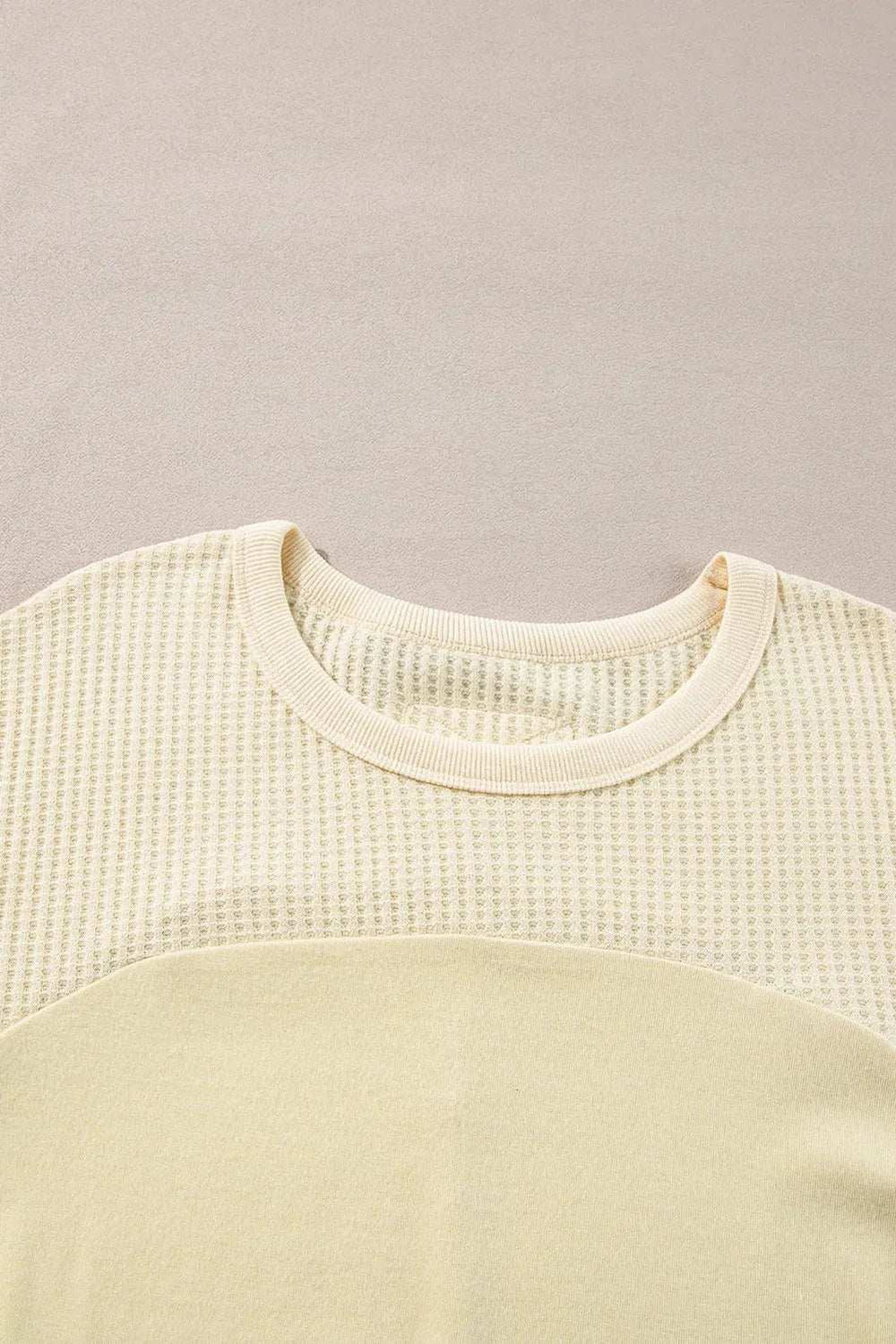 Waffle-Knit Round Neck Long Sleeve Top - Trendsi - Flyclothing LLC