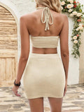 Waffle-Knit Halter Neck Top and Skirt Set - Trendsi - Flyclothing LLC