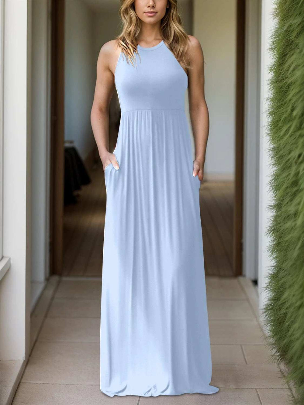 Full Size Grecian Neck Dress with Pockets - Trendsi - Flyclothing LLC