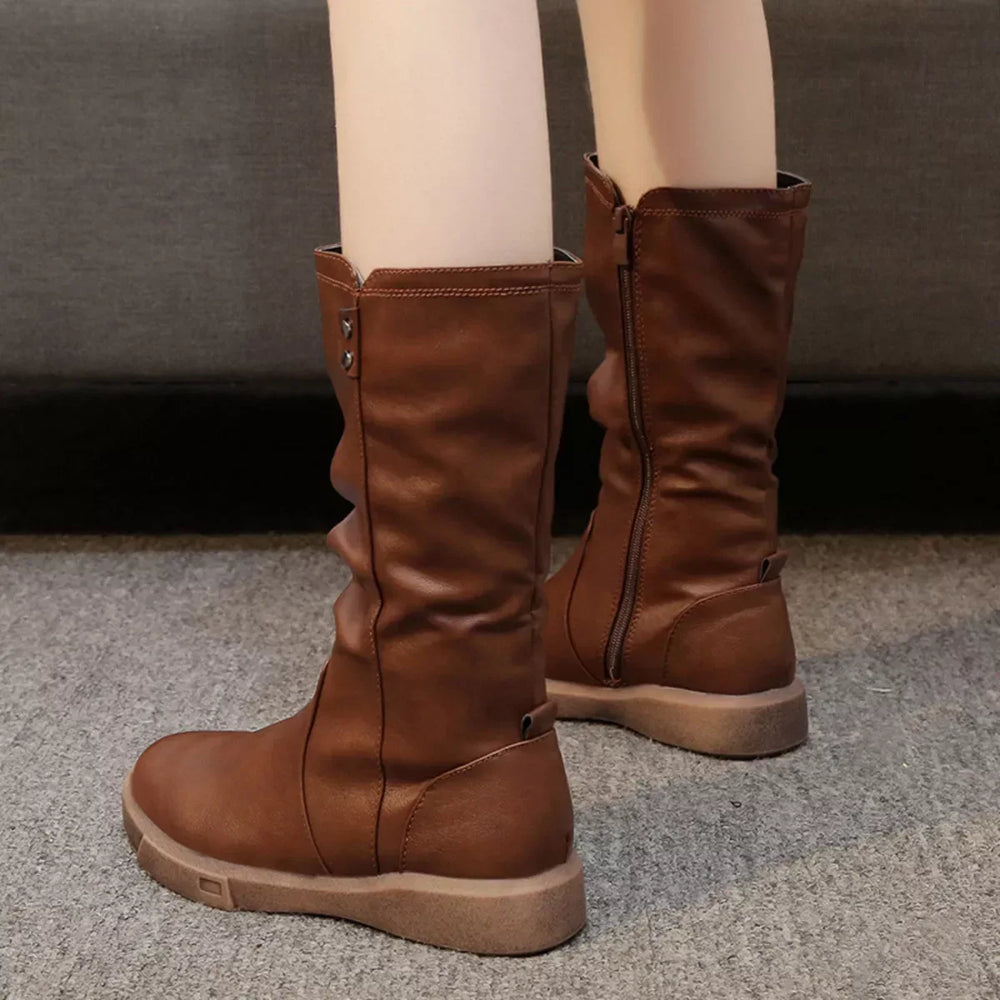 Round Toe Platform Boots - Trendsi - Flyclothing LLC
