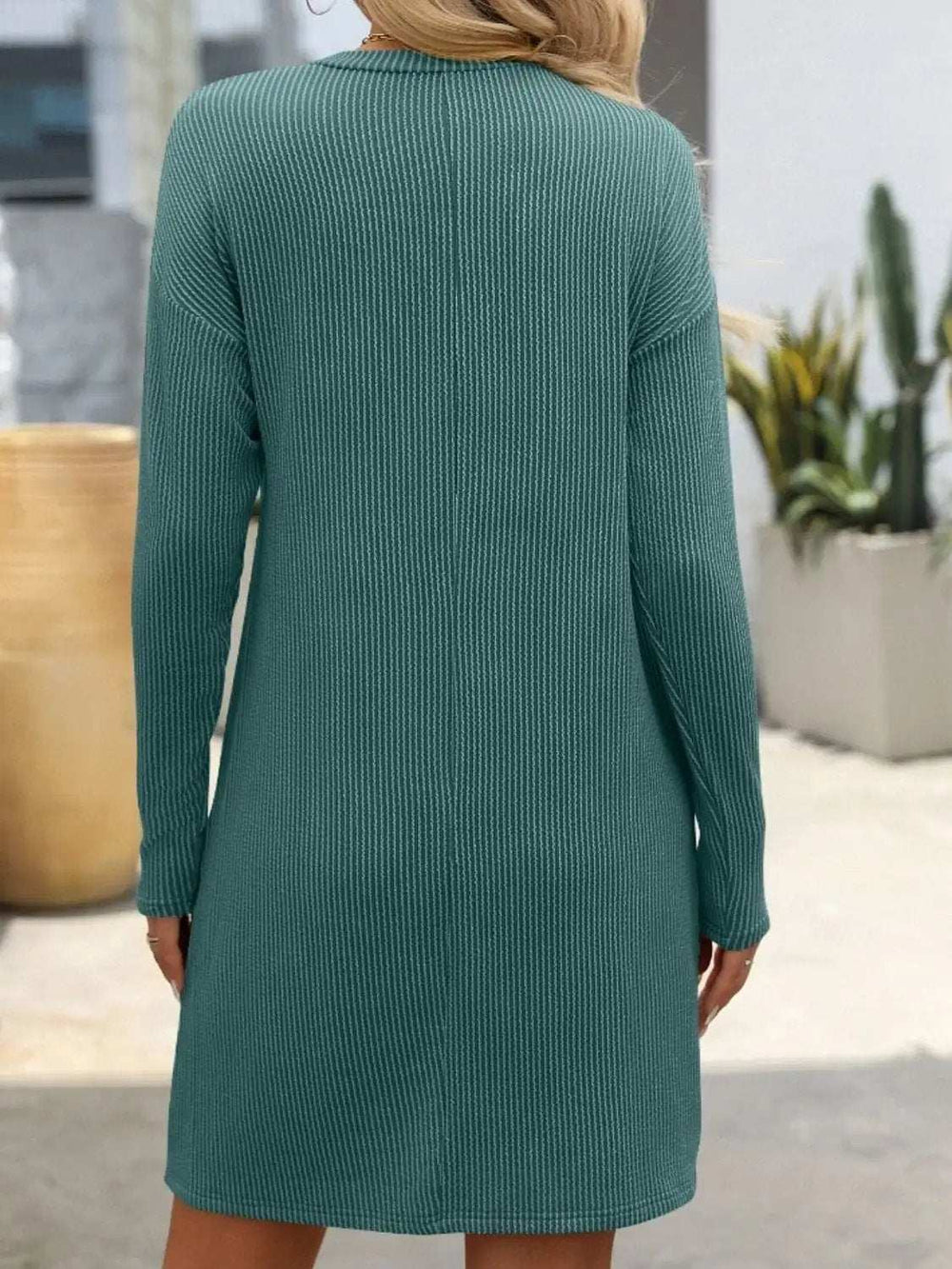 Striped Round Neck Long Sleeve Mini Dress - Trendsi - Flyclothing LLC