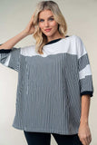White Birch Full Size Striped Contrast Round Neck Top - Trendsi - Flyclothing LLC