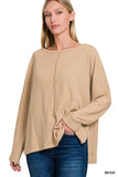 Zenana Ribbed Center Seam Dolman Sleeve Hi Low Sweater - Trendsi - Flyclothing LLC