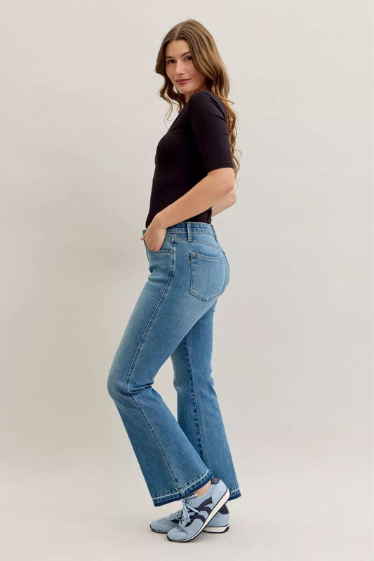 Judy Blue Full Size Mid Rise Slim Bootcut Tummy Control Release Hem Jeans Plus Size - Trendsi - Flyclothing LLC