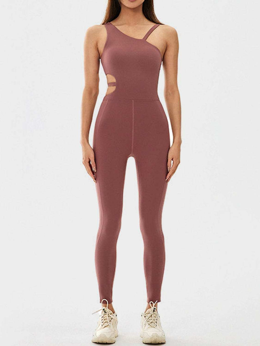 Cutout Asymmetrical Neck Active Jumpsuit - Trendsi - Flyclothing LLC