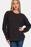 Zenana High Low Long Sleeve Waffle Sweater - Trendsi - Flyclothing LLC