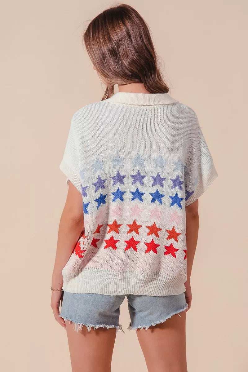 SO ME Fourth Of July Stars Loose Fit Knit Top - Trendsi - Flyclothing LLC
