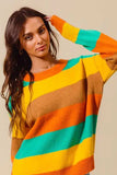 SO ME Multi Color Stripe Sweater with Ribbed Detail - Trendsi - Flyclothing LLC