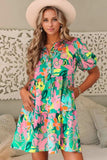 Button Down Floral Puff Sleeve Babydoll Dress - Trendsi - Flyclothing LLC