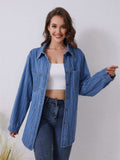 Pocketed Striped Button Up Denim Shirt - Trendsi - Flyclothing LLC
