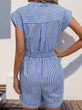 Striped Notched Tie Waist Romper - Trendsi - Flyclothing LLC