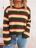 Striped Round Neck Long Sleeve Sweater - Trendsi - Flyclothing LLC