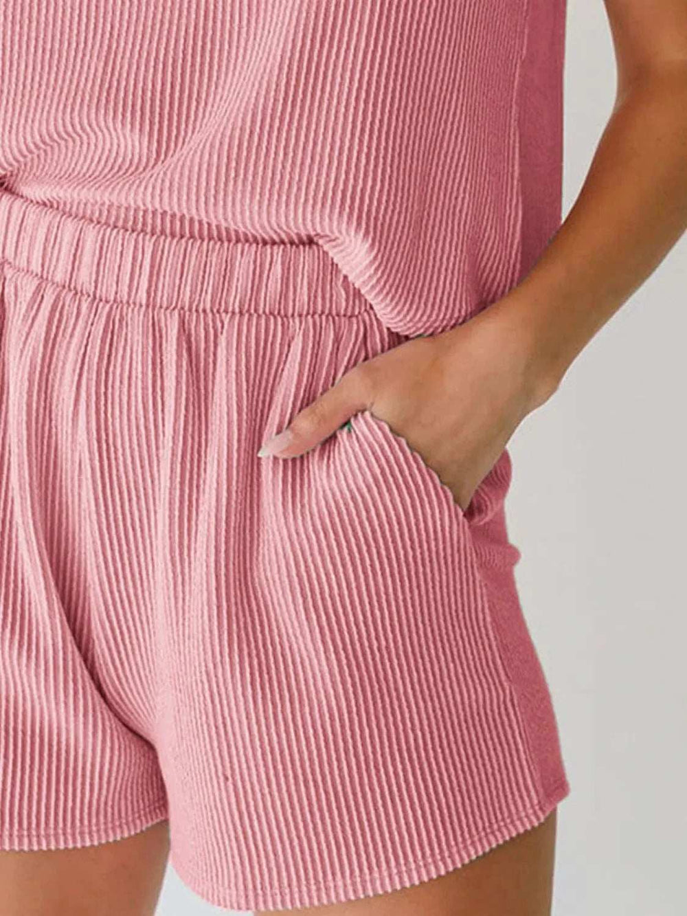 Round Neck Sleeveless Top and Shorts Set - Trendsi - Flyclothing LLC