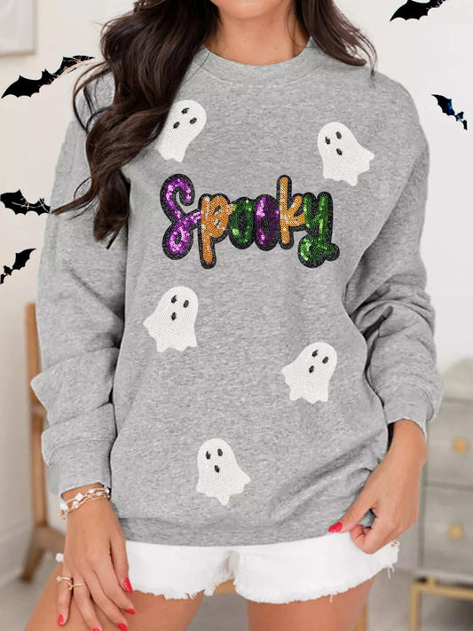 Halloween Spooky Ghost Sequin Sweatshirt - Trendsi - Flyclothing LLC
