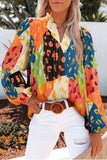 Printed Notched Long Sleeve Blouse - Trendsi - Flyclothing LLC