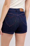 Judy Blue Full Size High Waist Heart Shaped Pkts & Red Contrast Thread Denim Shorts Plus Size - Trendsi - Flyclothing LLC