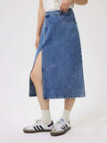 Slit Midi Denim Skirt with Pockets - Trendsi - Flyclothing LLC