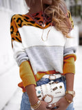 Full Size Leopard Color Block Long Sleeve Sweater Plus Size - Trendsi - Flyclothing LLC