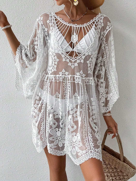 Lace Round Neck Cover-Up - Trendsi - Flyclothing LLC